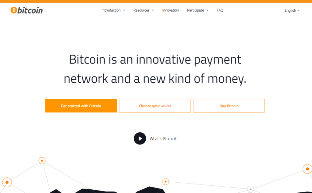 ビットコイン公式サイトのトップ画面