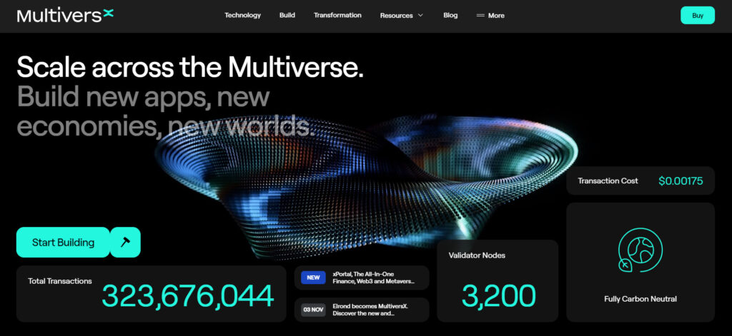 MultiversXのトップ画面