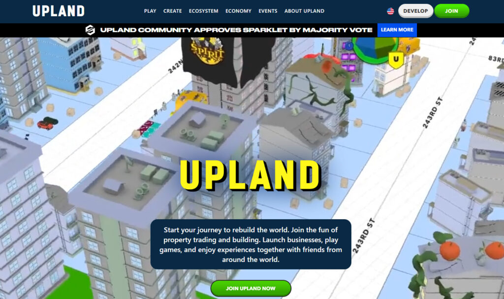 UPLANDのトップ画面
