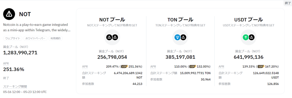 NOTトークンのローンチプール